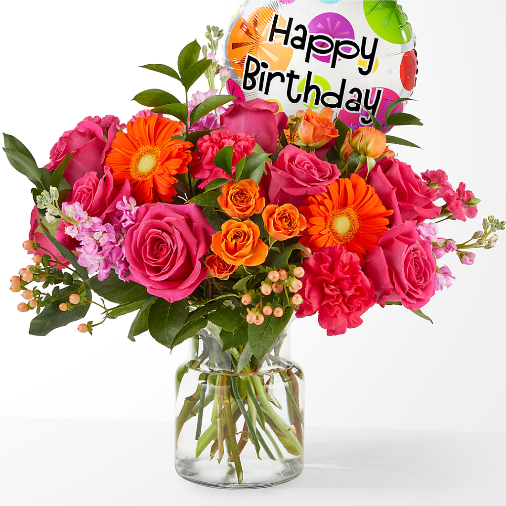 Fiesta Bouquet with Birthday Balloon – Olas Flower, Bothell WA