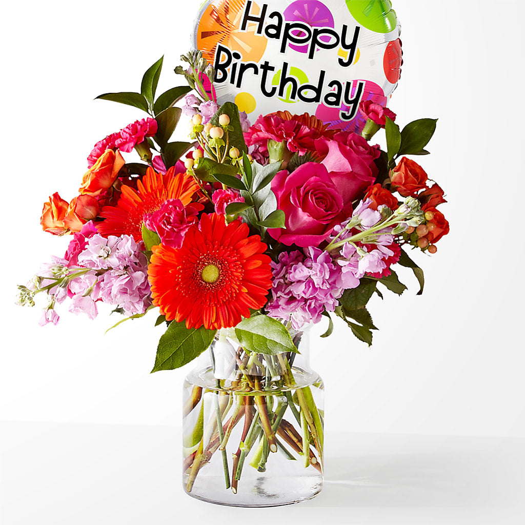 Fiesta Bouquet with Birthday Balloon – Olas Flower, Bothell WA