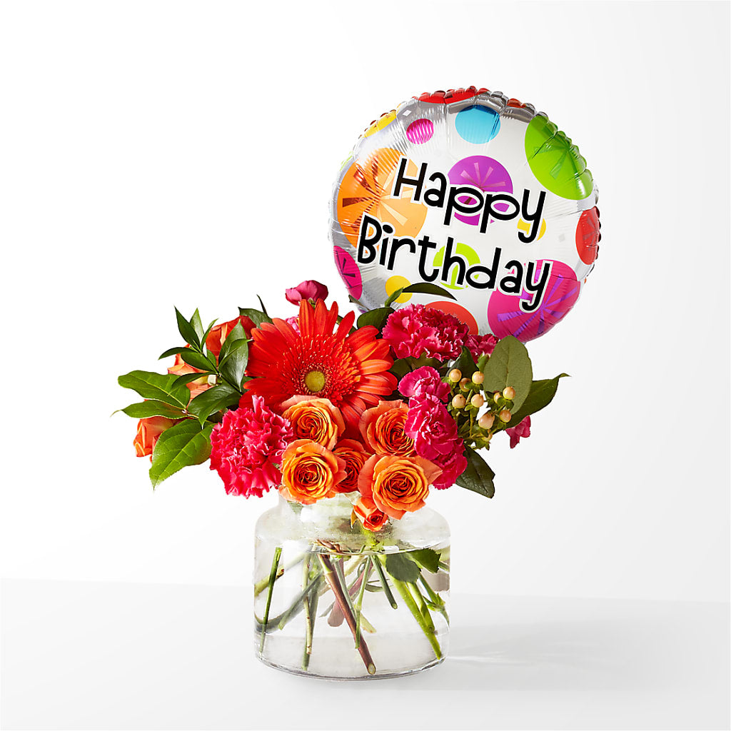 Fiesta Bouquet with Birthday Balloon – Olas Flower, Bothell WA