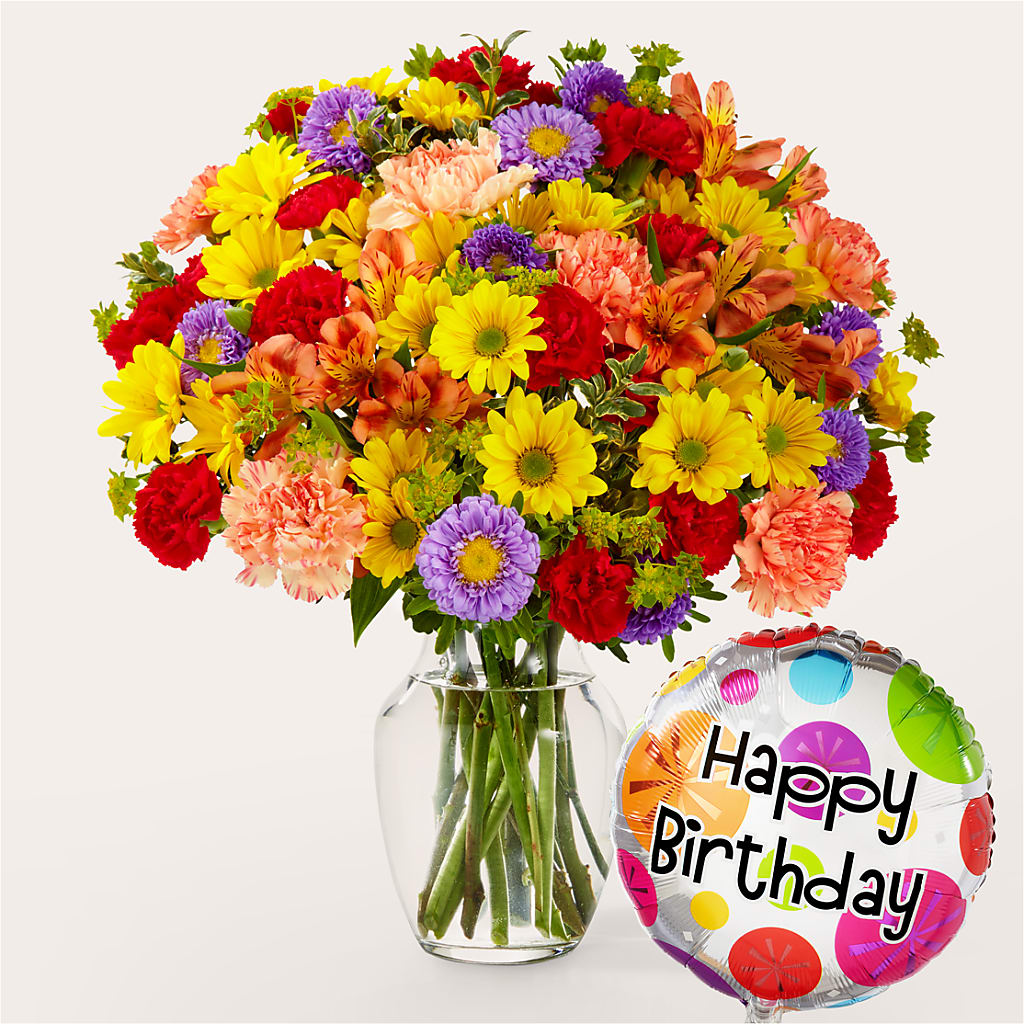 Kaleidoscope Bouquet with Birthday Balloon – Olas Flower, Bothell WA