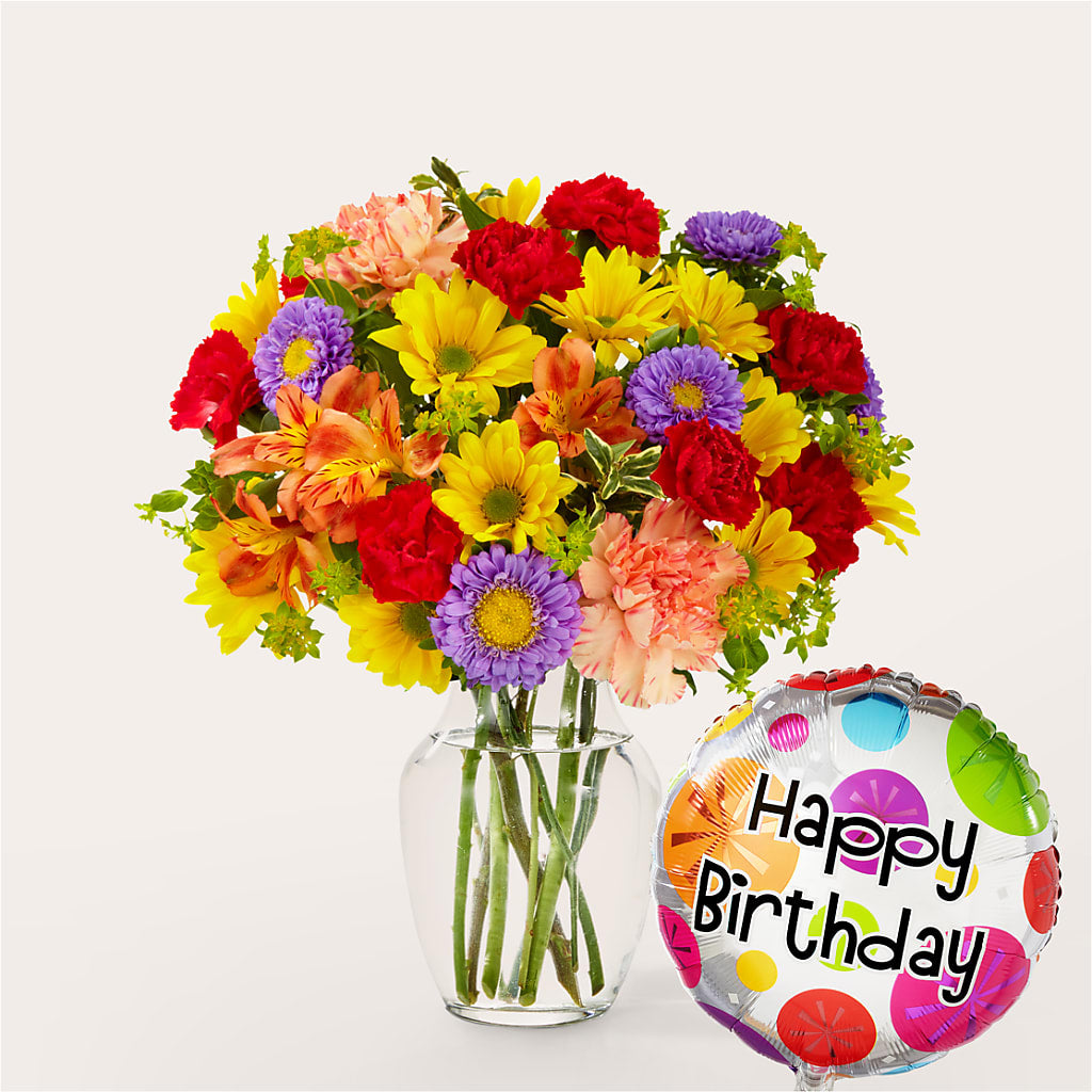 Kaleidoscope Bouquet with Birthday Balloon – Olas Flower, Bothell WA