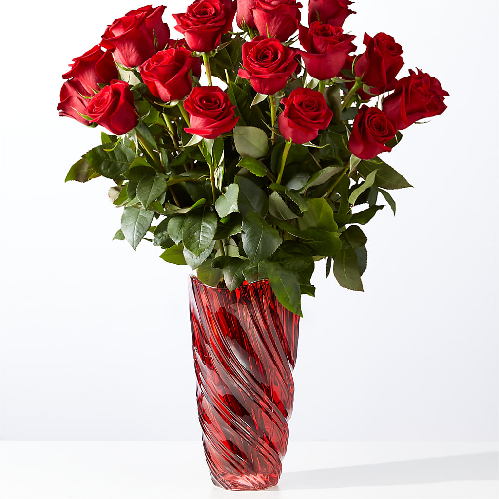Classic Love Red Rose Bouquet with Luxe Swirl Vase – Olas Flower, Bothell WA