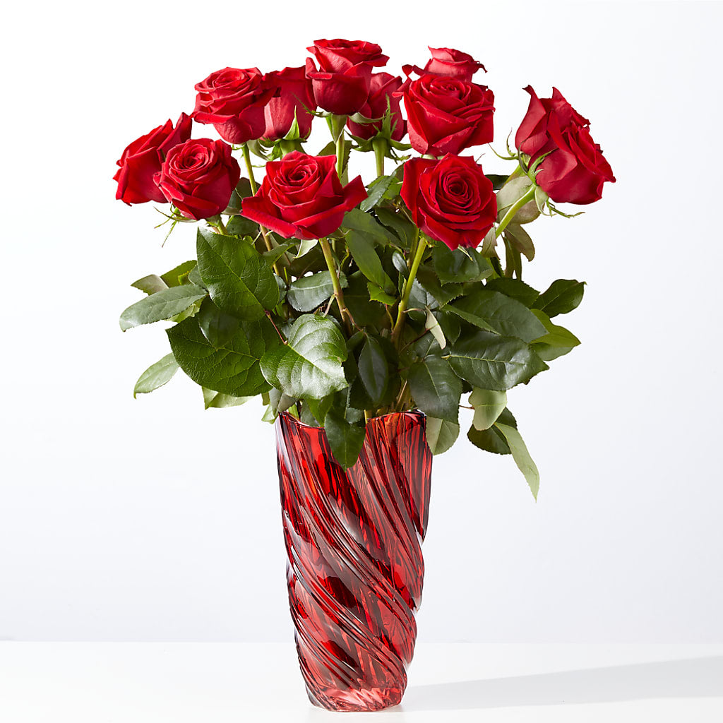 Classic Love Red Rose Bouquet with Luxe Swirl Vase – Olas Flower, Bothell WA