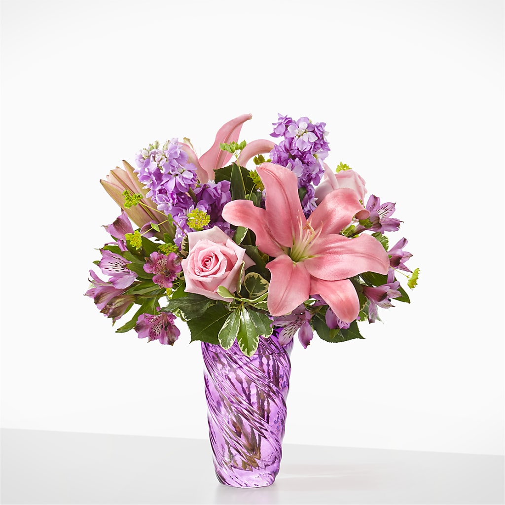 Precious Petals Bouquet with Luxe Swirl Vase – Olas Flower, Bothell WA