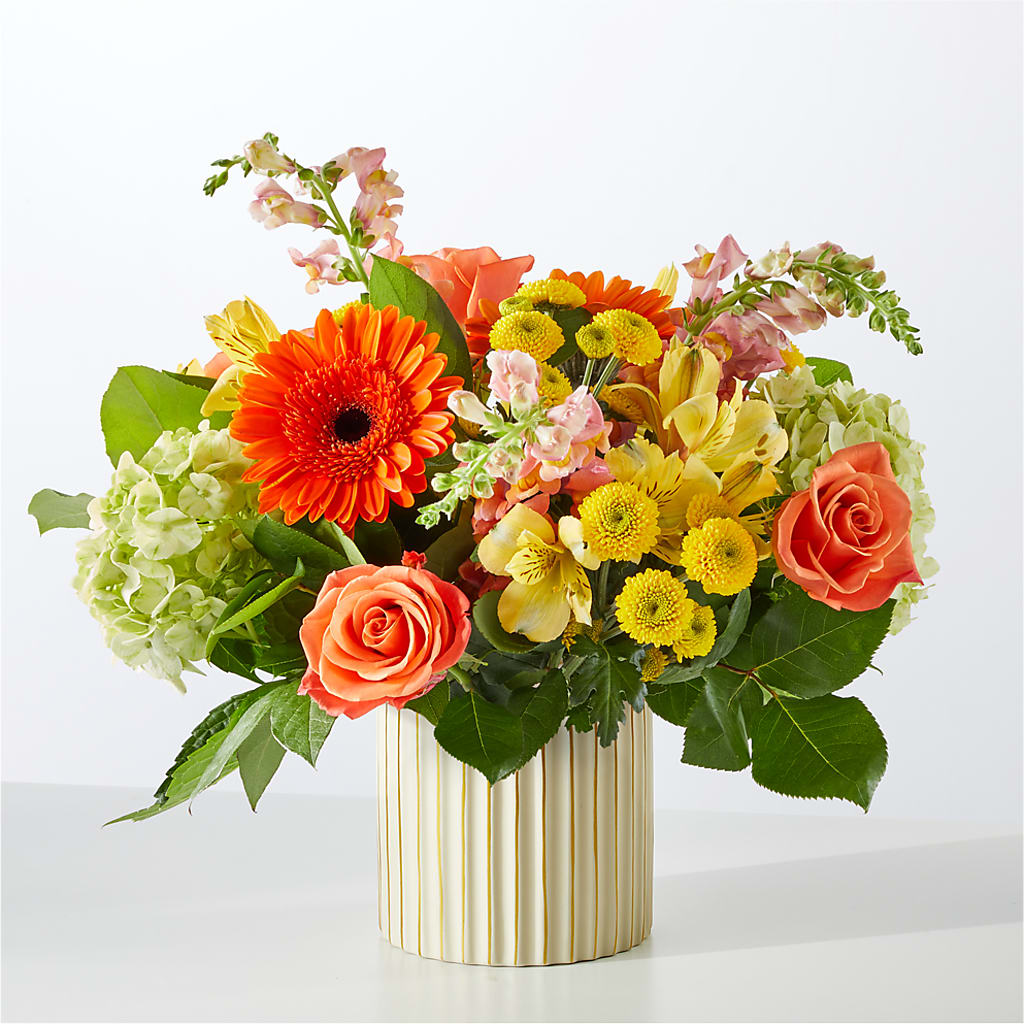Autumn Sunshine Bouquet with Ivory Vase –  Olas Flower, Bothell WA